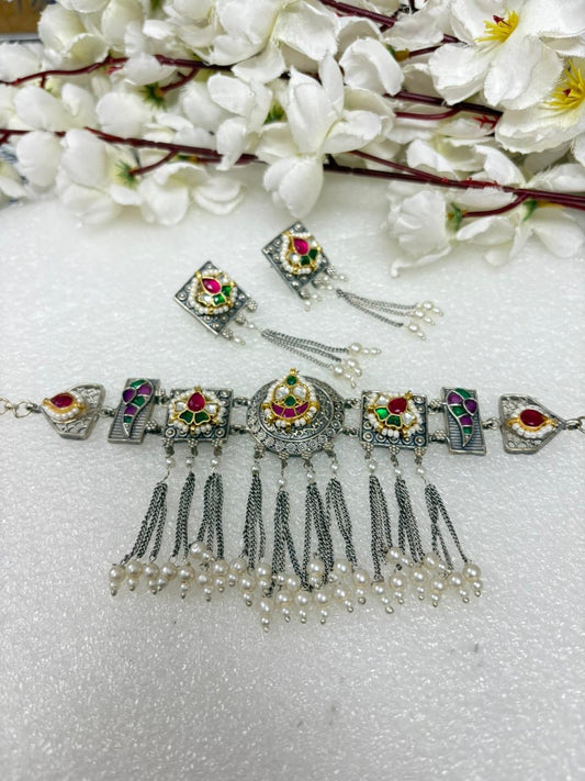 Traditional Kundan Oxidized Choker Set