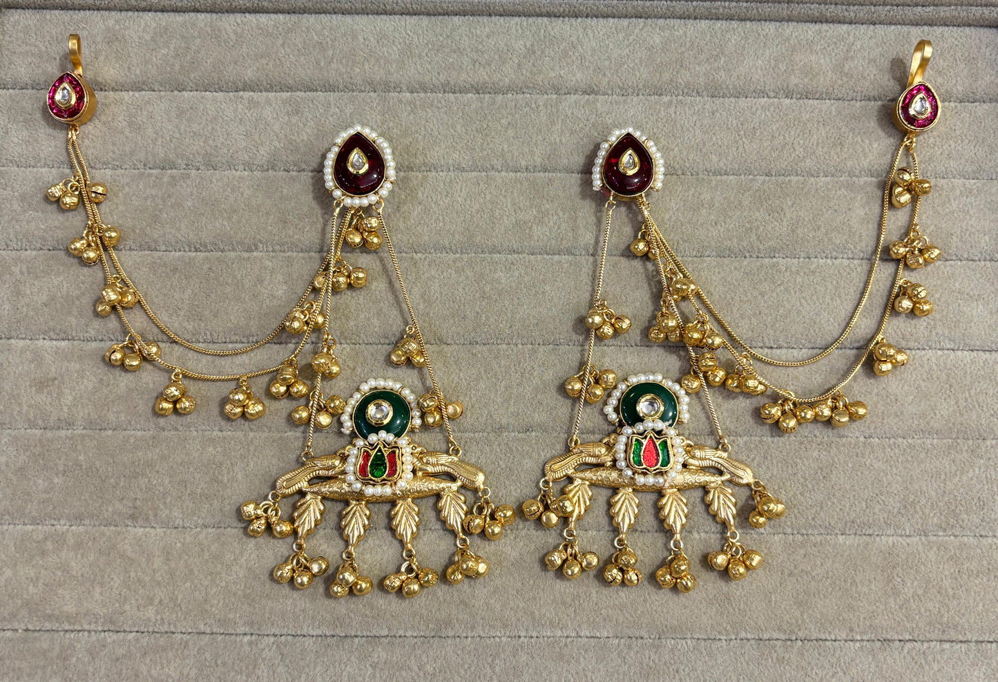 Heritage Gold Passa Earrings with Meenakari Work