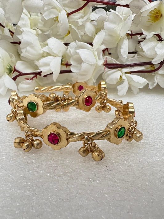 Traditional Flower Design Bangles with Ghungroo