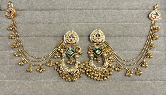 Royal Kundan Jhumka with Ear Chain