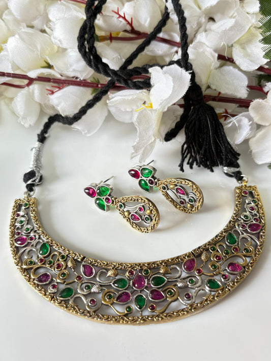 Dual Tone Polki Necklace Set