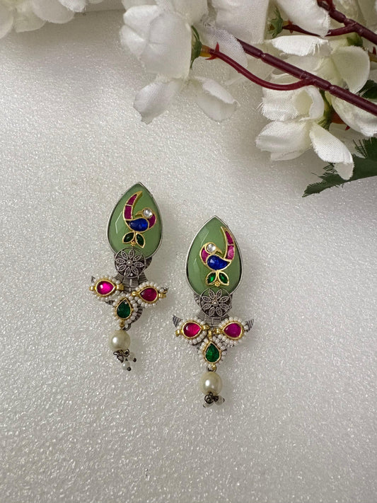 Royal Peacock Leaf Drop Earrings