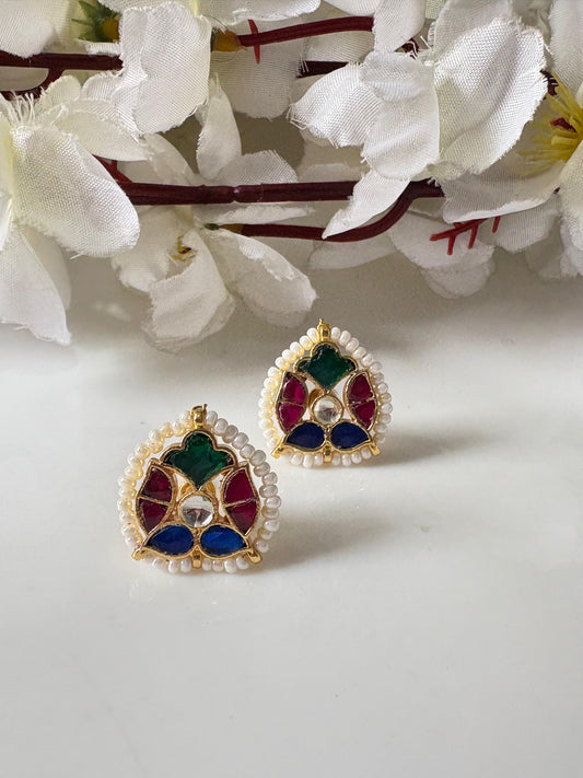 Multicolor Meenakari Kundan Studs🦋🦋