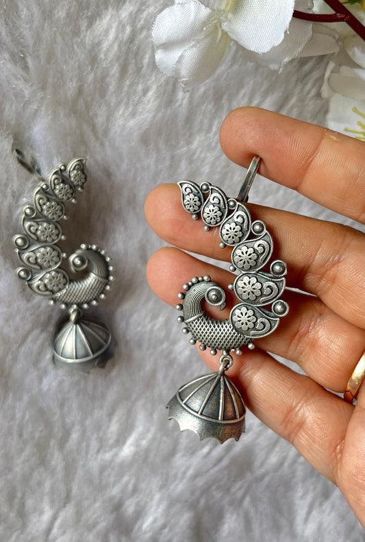 Vintage Oxidised Peacock Dome Earrings