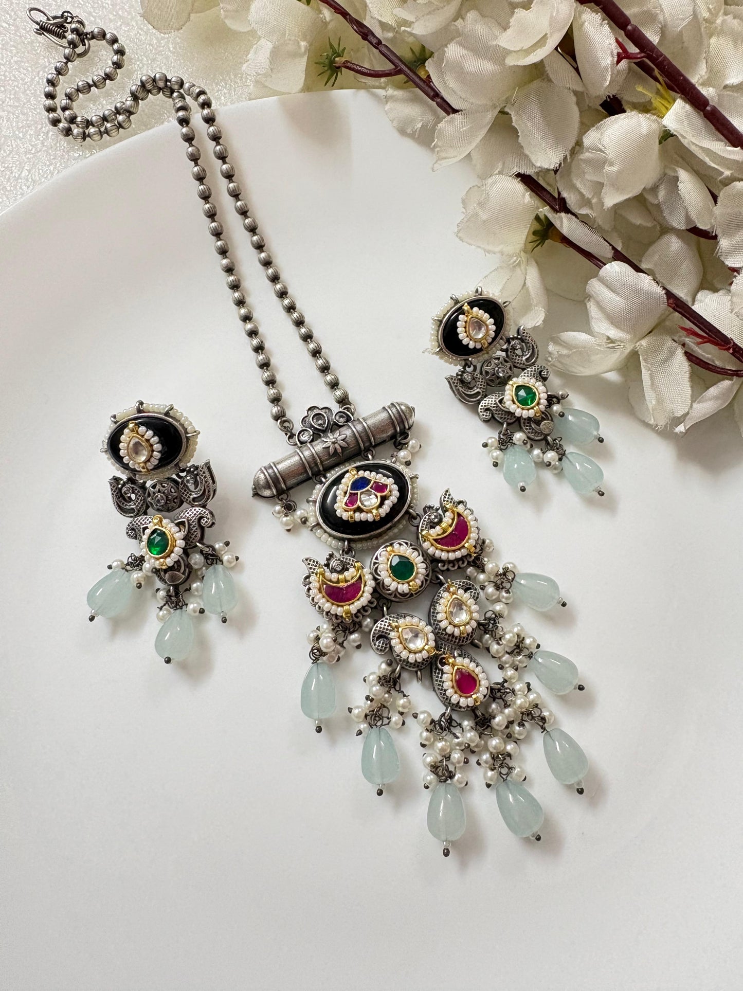 Royal Kundan Fusion Oxidised Set