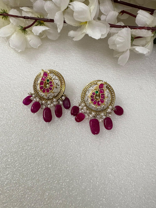Paheli Pink Kundan Chandbalis🦚🦚