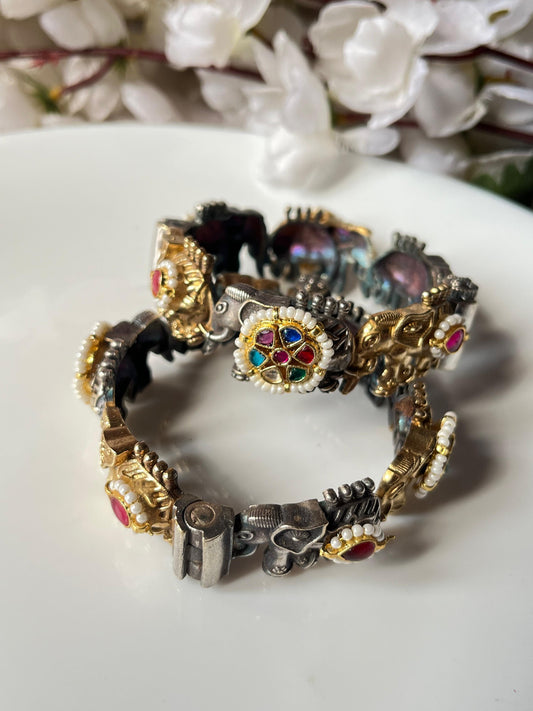 Antique Pearl & Meenakari Kada Set