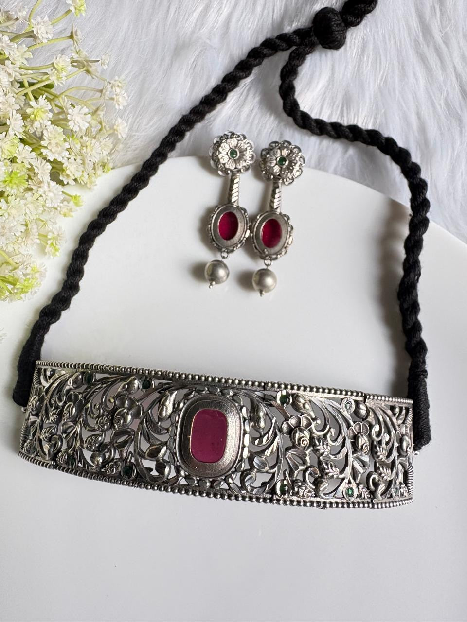 Royal Oxidised Floral Choker