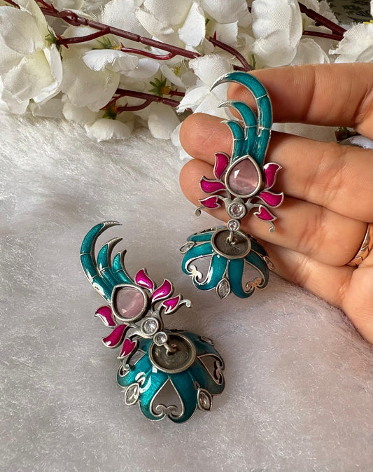 Royal Peacock Inspired Enamel Earrings