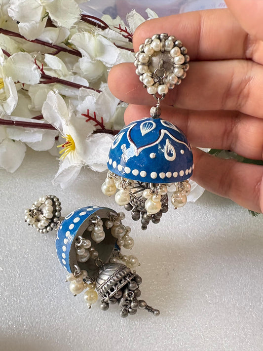 Handcrafted Meenakari Pearl Jhumkas 💖