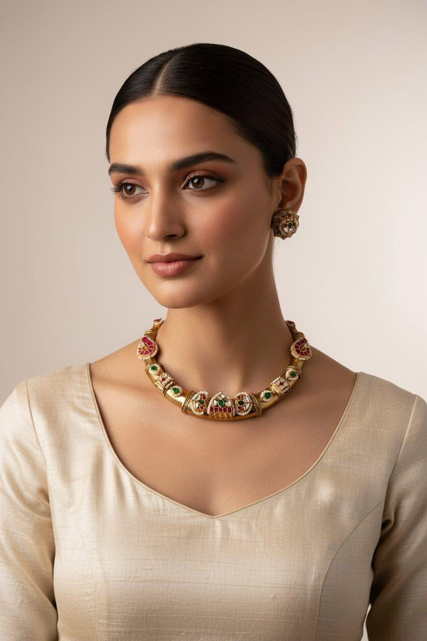 Royal Mughal-Style Necklace with Earrings