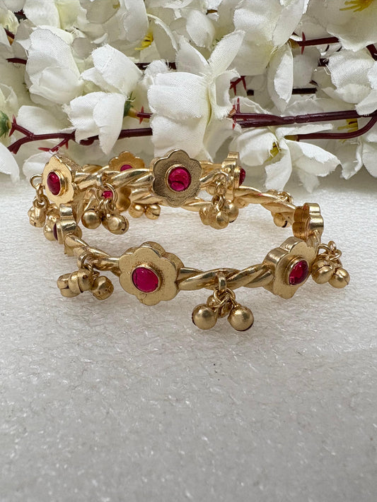 Traditional Flower Design Bangles with Ghungroo