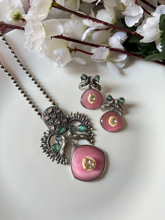 Vibrant Meenakari Peacock Pendant Necklace Set