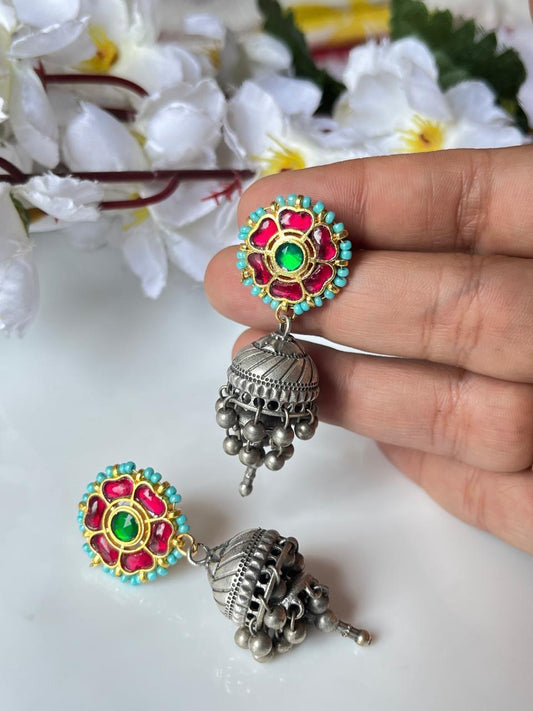 Floral Stud Jhumkas with Pearl Accents🦋🦋