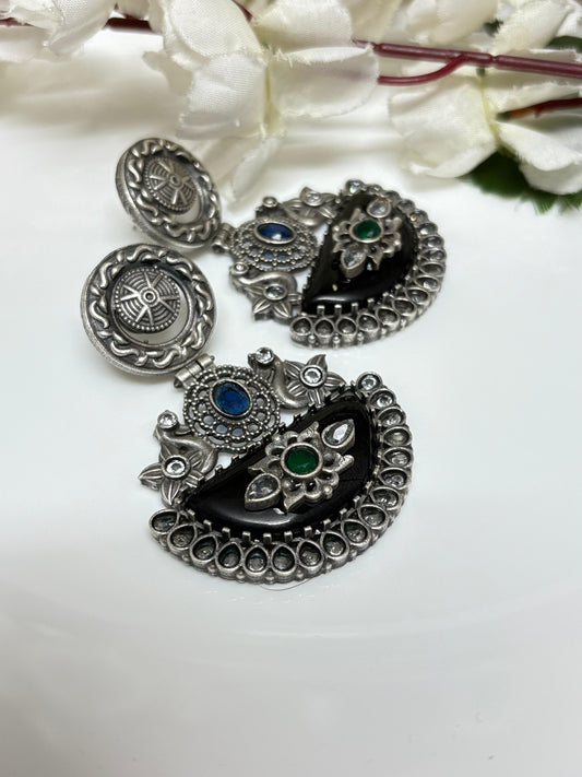 Floral Motif Oxidized Stud Earrings