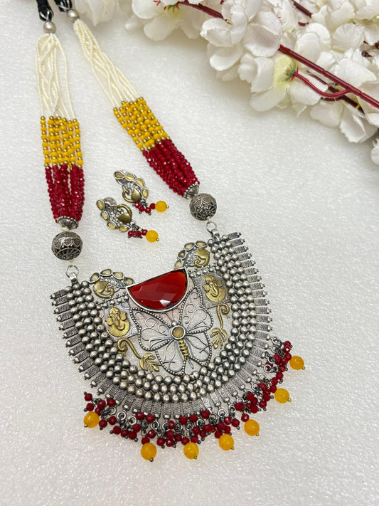 Antique Finish Necklace with Multicolor Beads