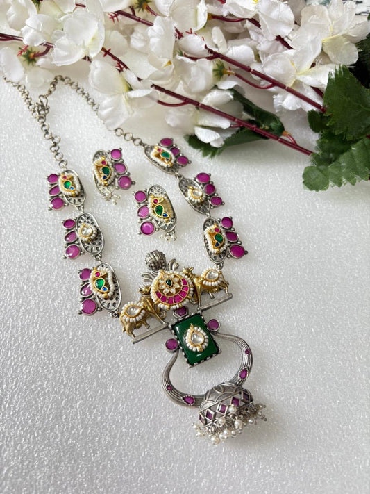 Folk Heritage Oxidised Kundan Necklace Set