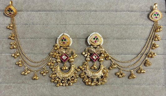 Royal Kundan Jhumka with Ear Chain