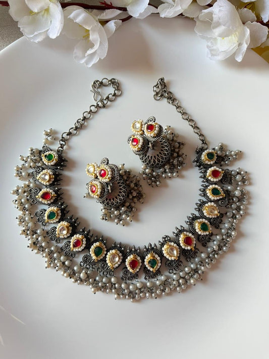 Traditional Kundan Oxidized Choker Set