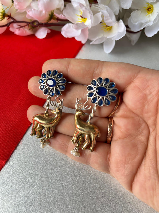 Royal Blue Stone Deer Drop Earrings