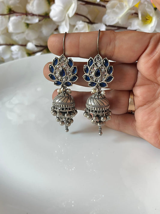 Oxidised Silver Lotus Design Jhumka🦋🦋