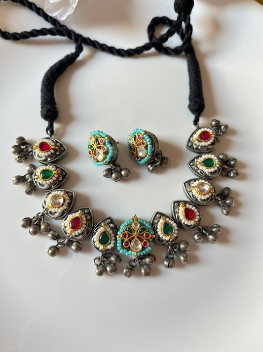 Traditional Kundan Oxidized Choker Set