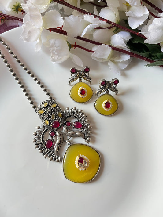 Vibrant Meenakari Peacock Pendant Necklace Set