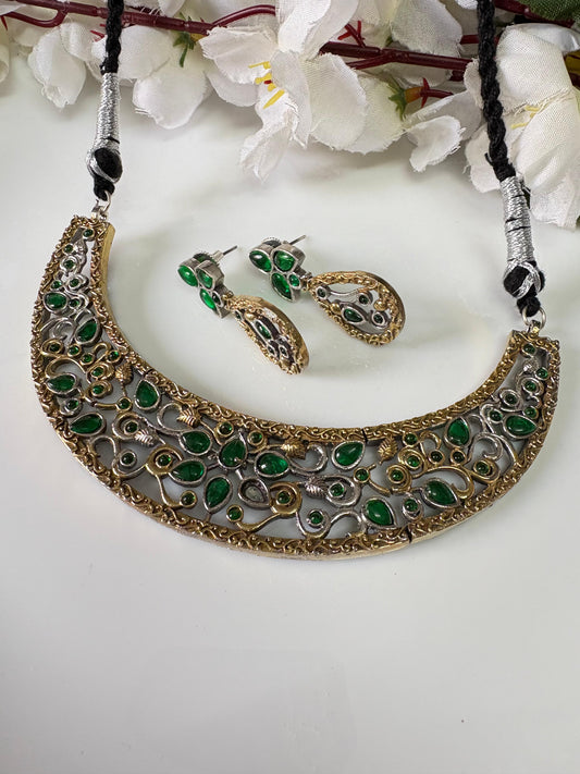 Dual Tone Polki Necklace Set