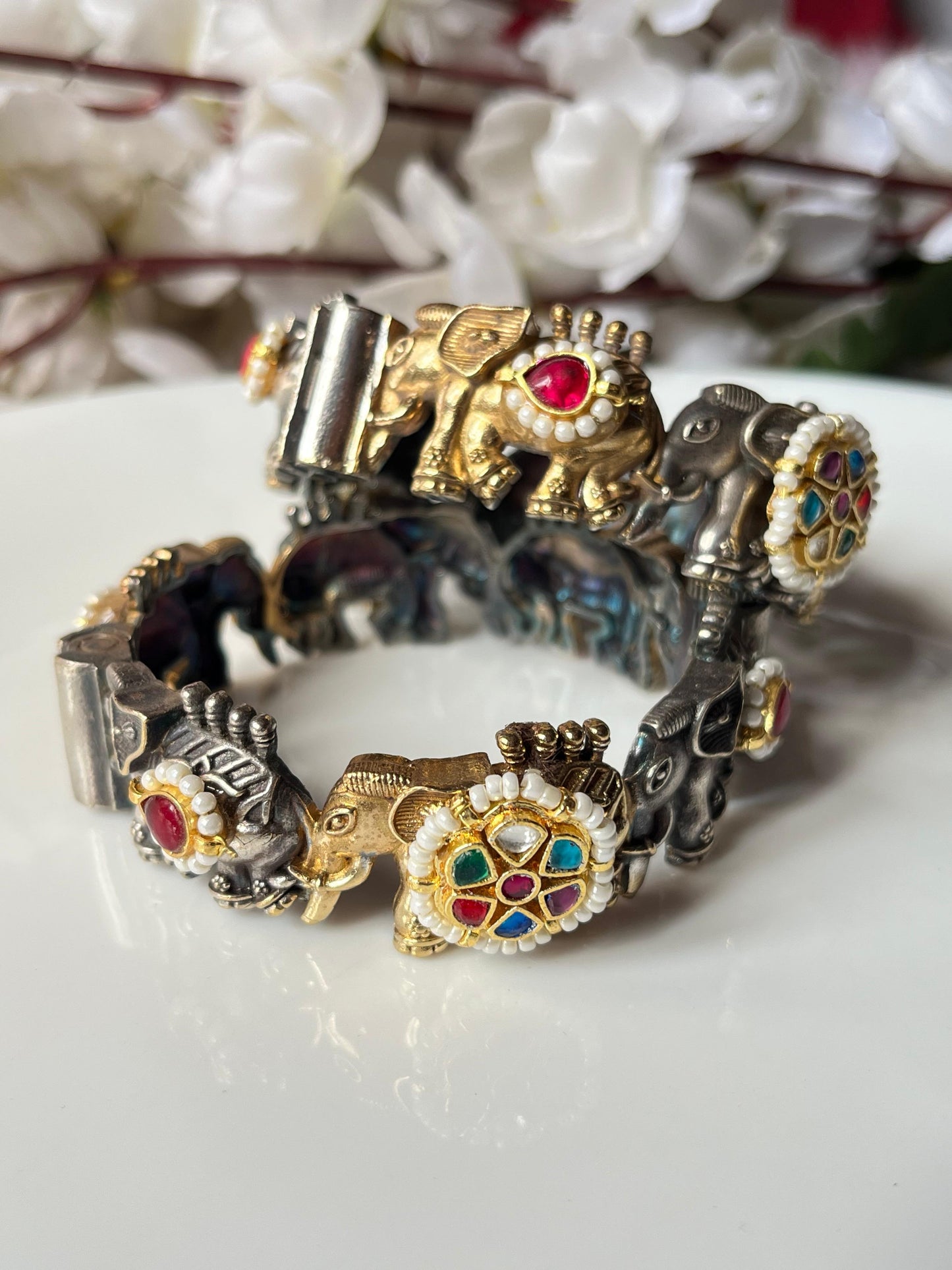 Antique Pearl & Meenakari Kada Set