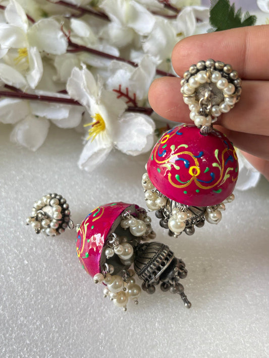 Handcrafted Meenakari Pearl Jhumkas 💖