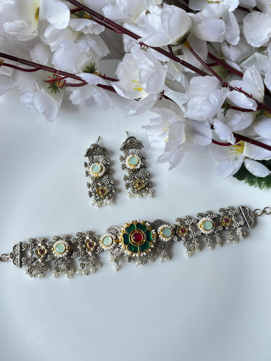 Boho Oxidized Necklace Set with Earrings