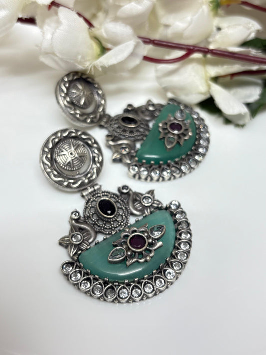 Floral Motif Oxidized Stud Earrings