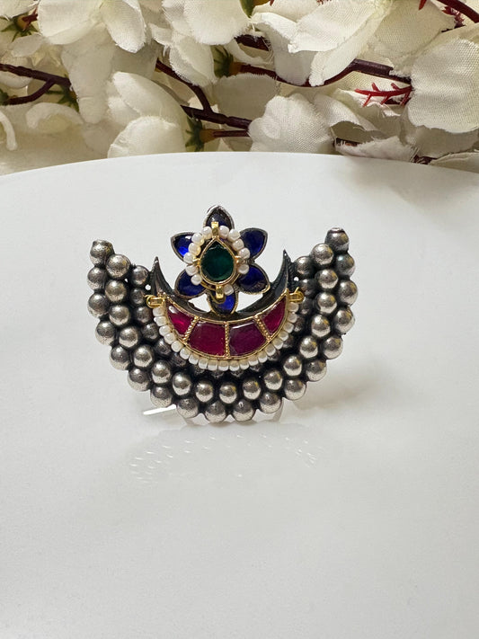 Blue Half Moon Kundan Adjustable Ring 🌙