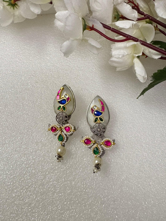 Royal Peacock Leaf Drop Earrings