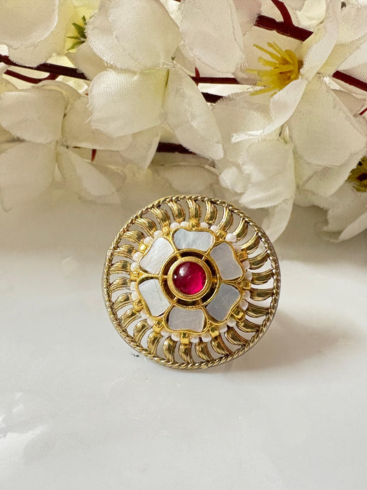 Floral Kundan Adjustable Ring