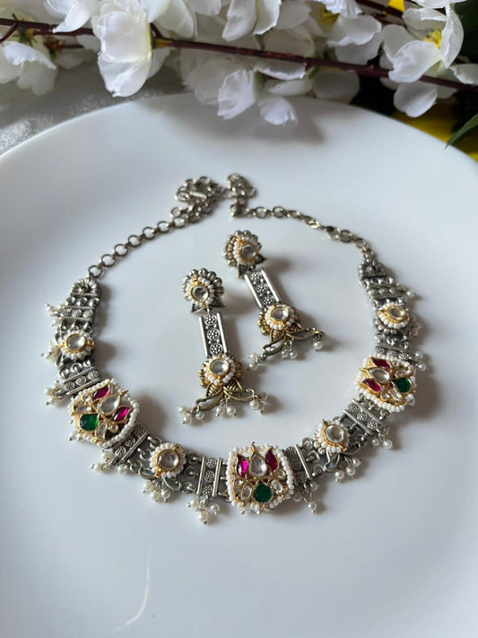 Pearl Meenakari Oxidised Choker Set🦋🦋