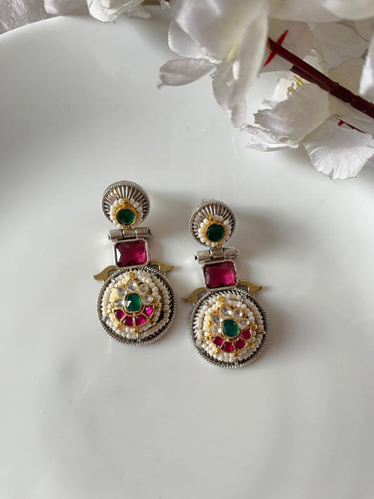 Dual-Tone Meenakari Hoop Jhumkas