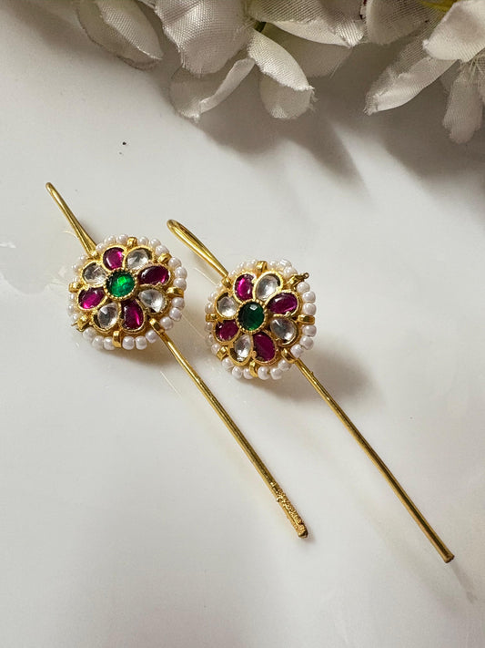 Floral Kundan Meenakari Earrings