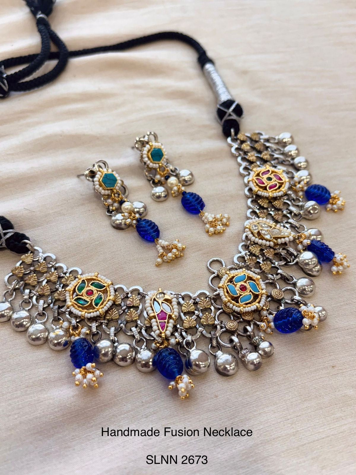 Boho Fusion Necklace with Kundan & Beads