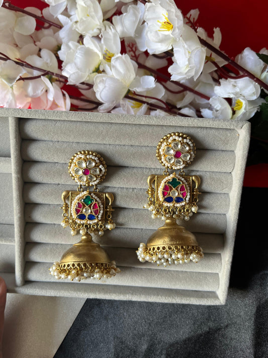 Royal Kundan & Meenakari Jhumka Earrings