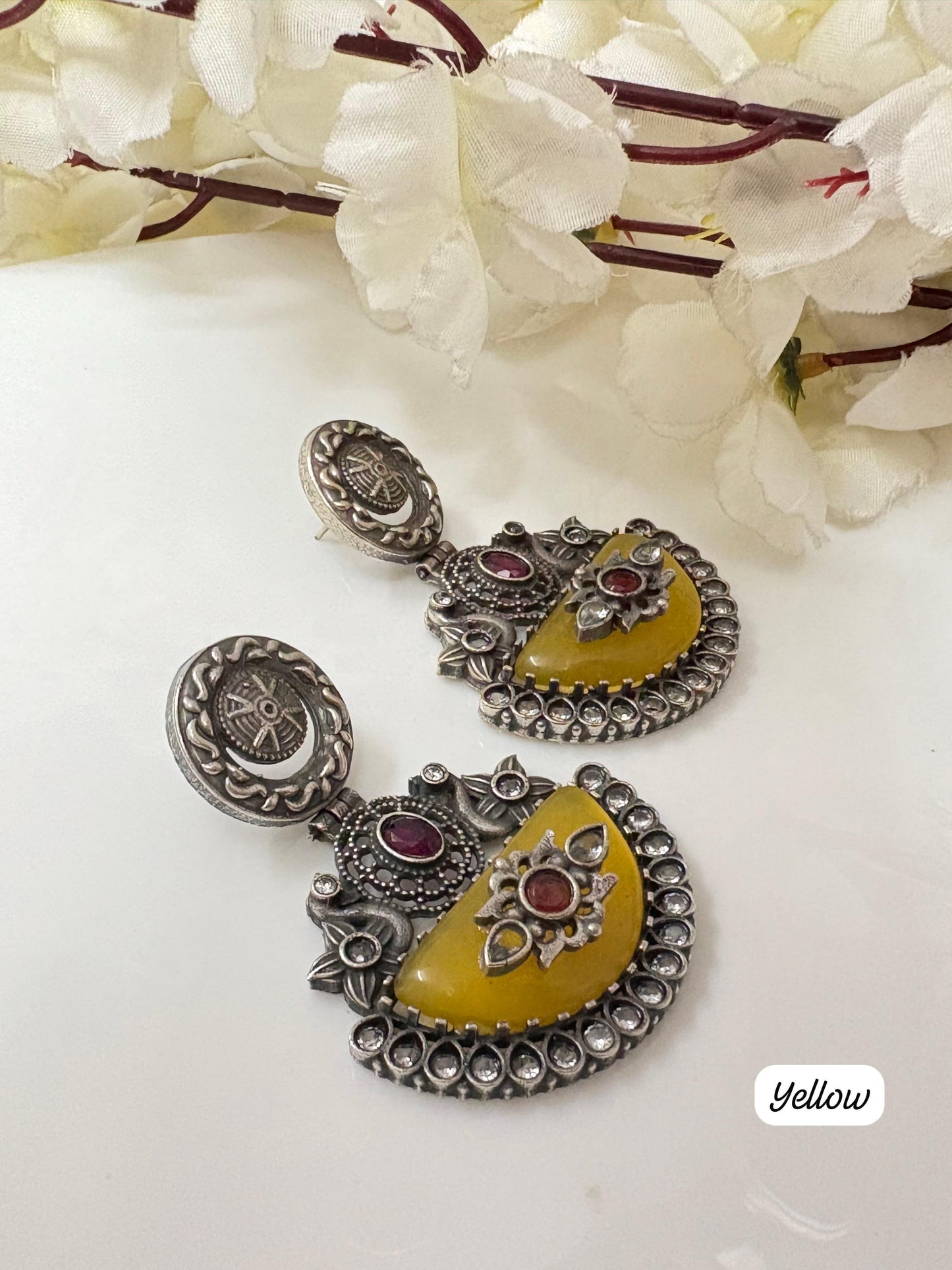 Floral Motif Oxidized Stud Earrings