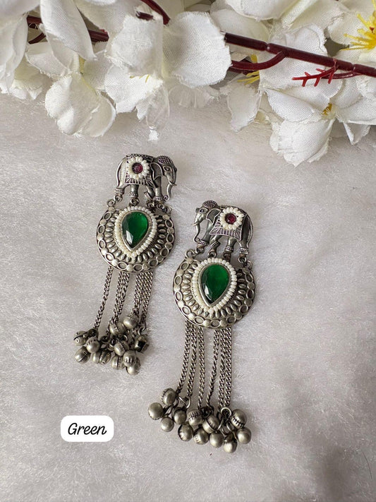 Antique Silver Ruby Drop Jhumkas