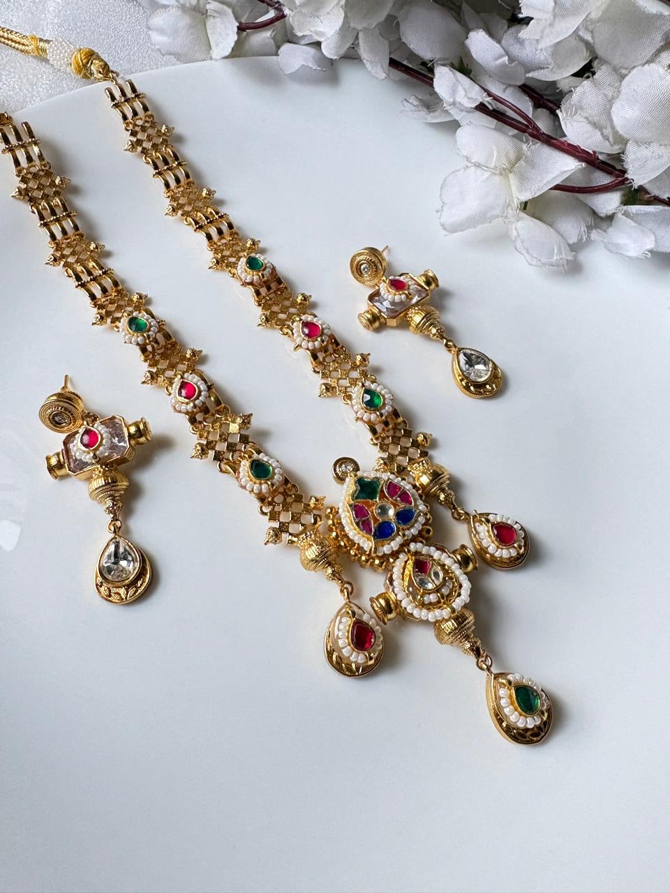 Temple Heritage Navratna Necklace Set