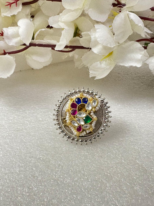 Rangriti Elegance: Multicolour Kundan Ring