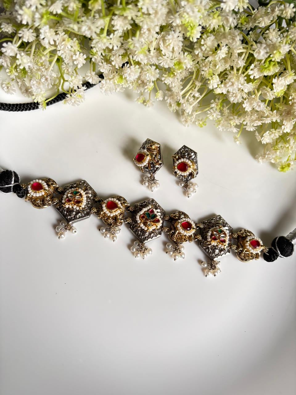 Red-Green Stonework Oxidised Set💙💙
