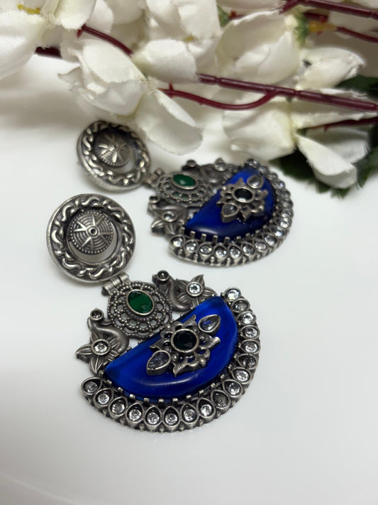 Floral Motif Oxidized Stud Earrings