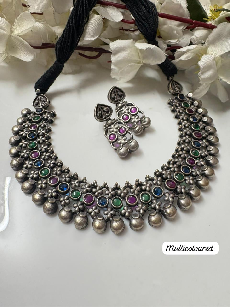 Handcrafted Oxidised Necklace Set – Blue Elegance