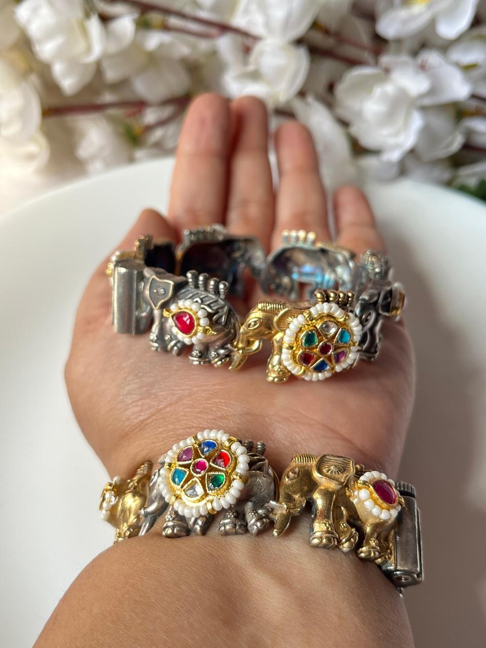 Antique Pearl & Meenakari Kada Set