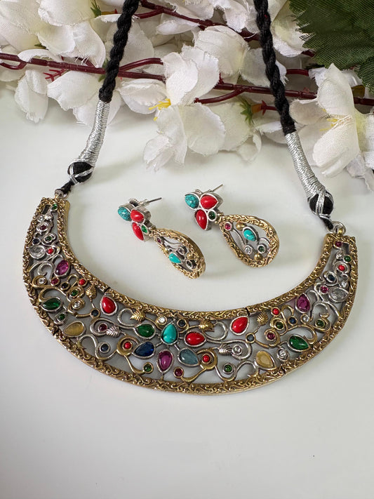 Dual Tone Polki Necklace Set