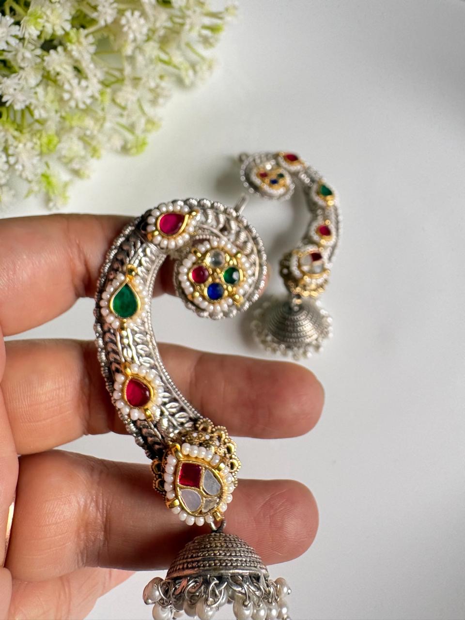 Heritage Kundan Earcuffs with Ghungroo Jhumkas